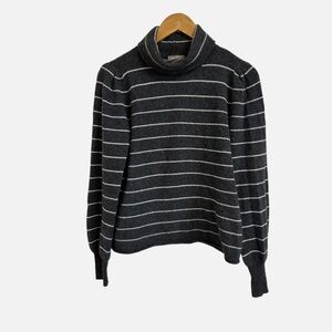 Lilla P Cashmere Easy Stripe Turtleneck, Gray, size M